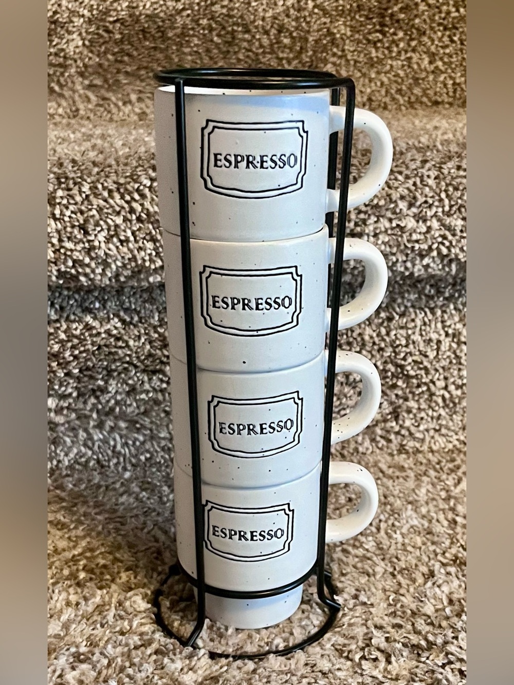 Stacked Espresso Cups - White with Black Print